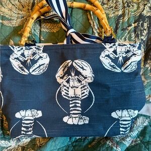 Stylish Navy Lobster Tote with Bamboo Handles